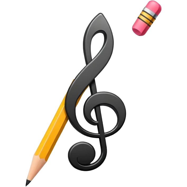Minimalistic flat vector icon, iOS style, thin black contour on white background. Musical note with a pencil crossing it. Clean, no text, no shadows emoji