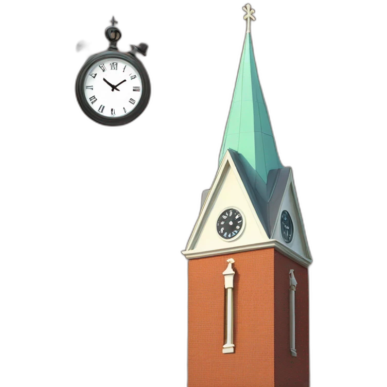 Red brick church steeple with clock emoji