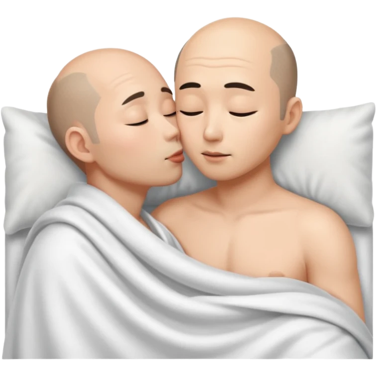 balding asian naked kissing in bed emoji