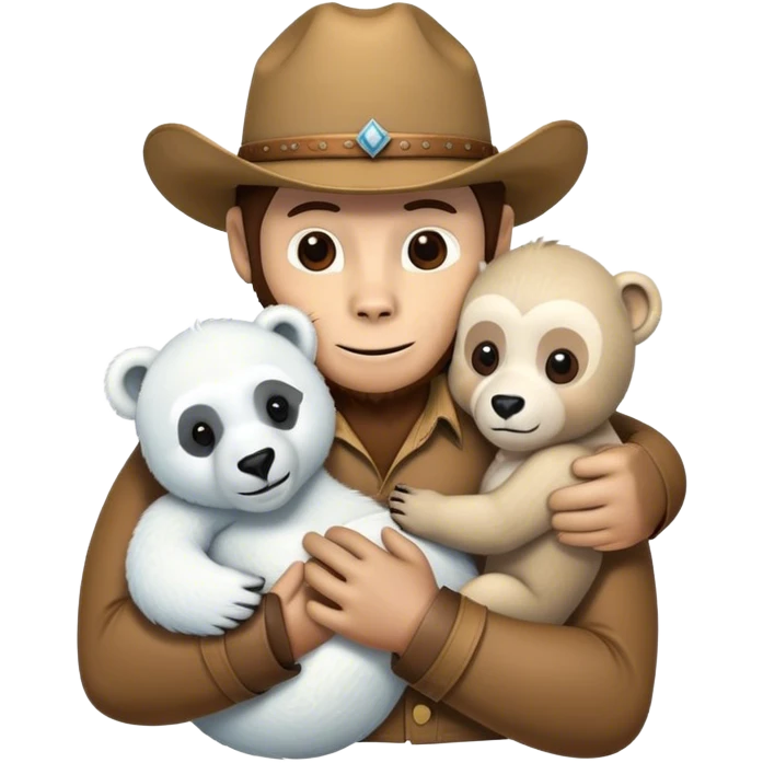 A big monkey, a cowboy, and a polar bear hugging  emoji