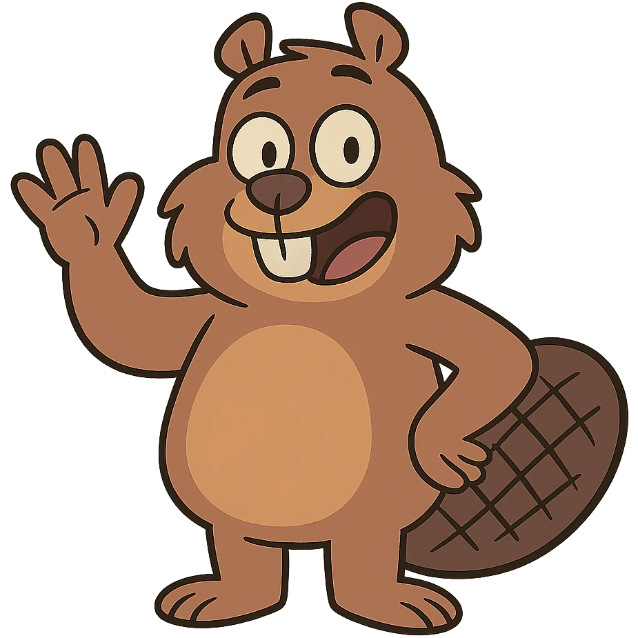 beaver character waving hand, welcoming expression, cartoon style emoji