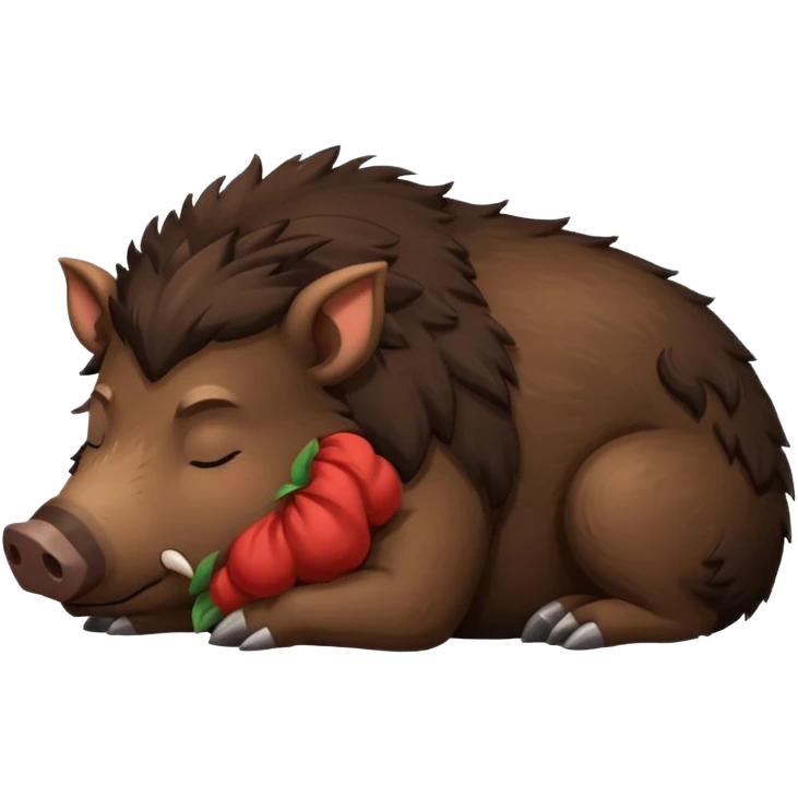 dark brown and fluffy boar full body, sleeping emoji