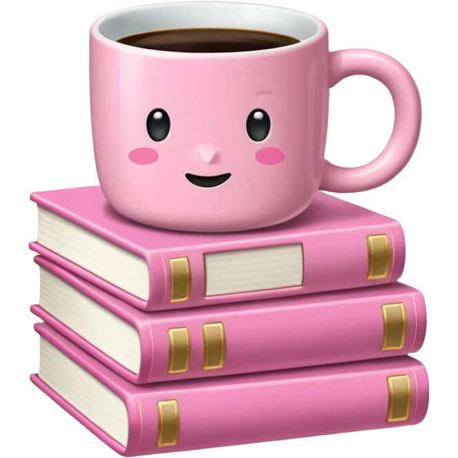 Pink Books and Cute Coffee  emoji