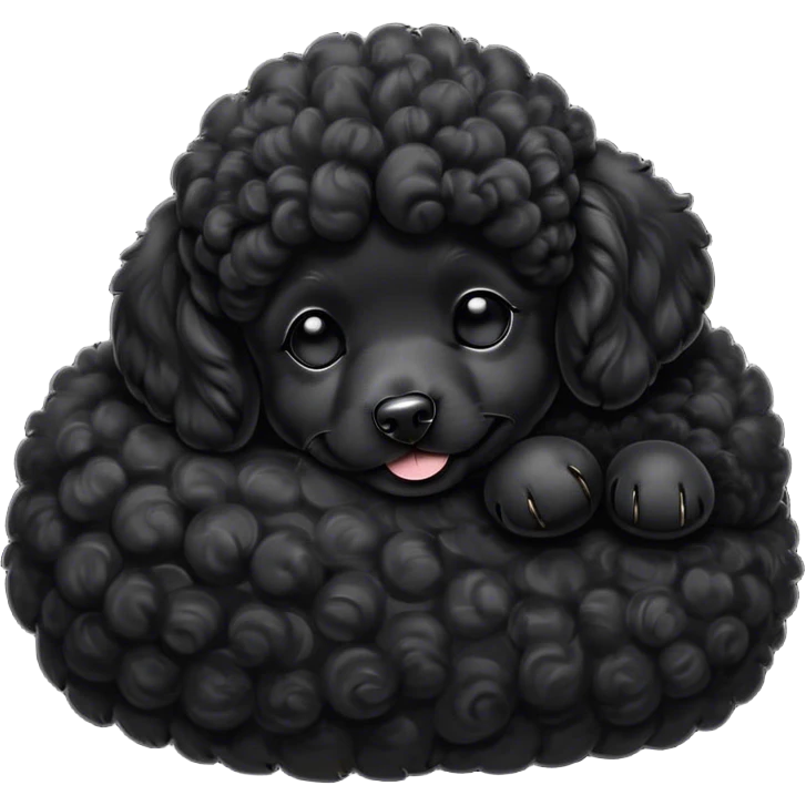 Meme-Worthy Cute Sleeping Black Poodle Portrait Emoji, Head resting peacefully with a contented smile, showcasing a delightfully elegant build and a luxuriously soft, curly jet-black Fur, eyes shut in a serene nap, Simplified yet hilariously adorable features, highly detailed, glowing with a soft, drowsy light, high shine, relaxed and utterly lovable, stylized with an air of playful laziness, bright and heartwarming, soft glowing outline, capturing the essence of a comically sleepy companion, so meme-worthy it feels like it could instantly become the next viral sensation of adorable slumber! emoji