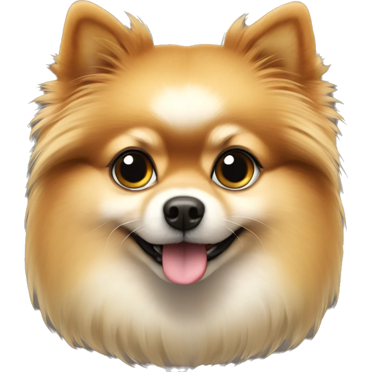 Pomerania dorado con pelo corto y solo pelo por al rededor de la cara ojos marrones y nariz negra emoji