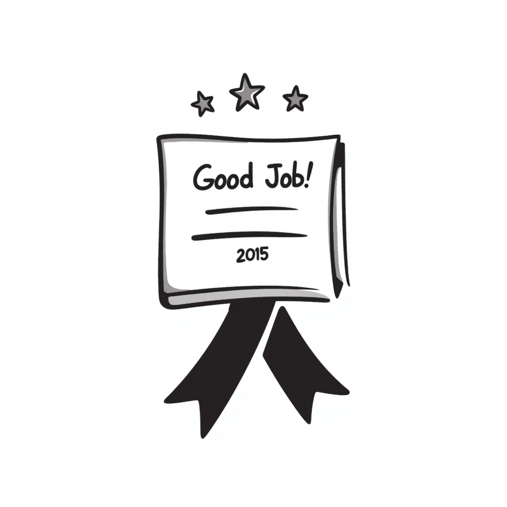 Award certificate with ribbon, "Good Job!" text, and shining stars in the corners emoji