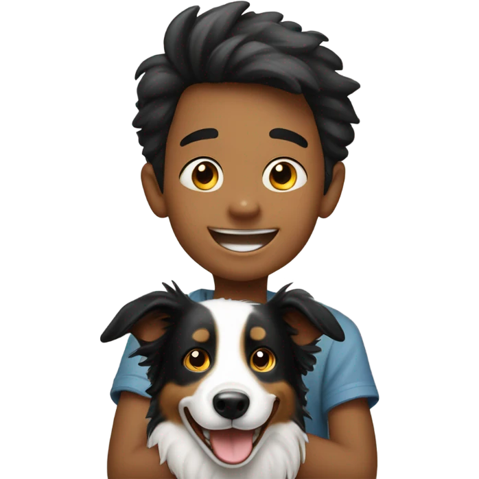 happy boy with  a Border Collie. emoji