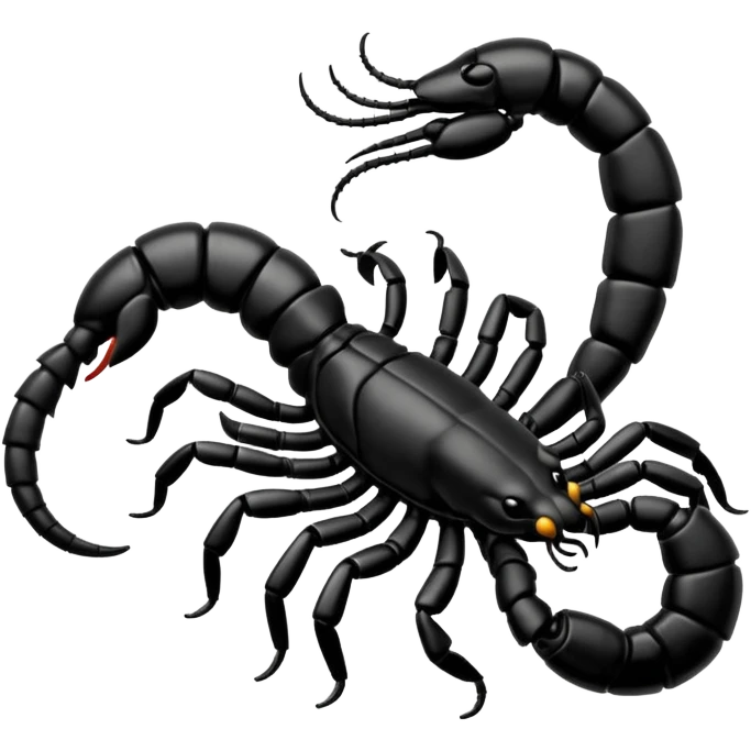 A 3D cartoon scorpion with shiny dark body and curled tail, on a light surface, realistic Memoji-style, soft lighting. emoji