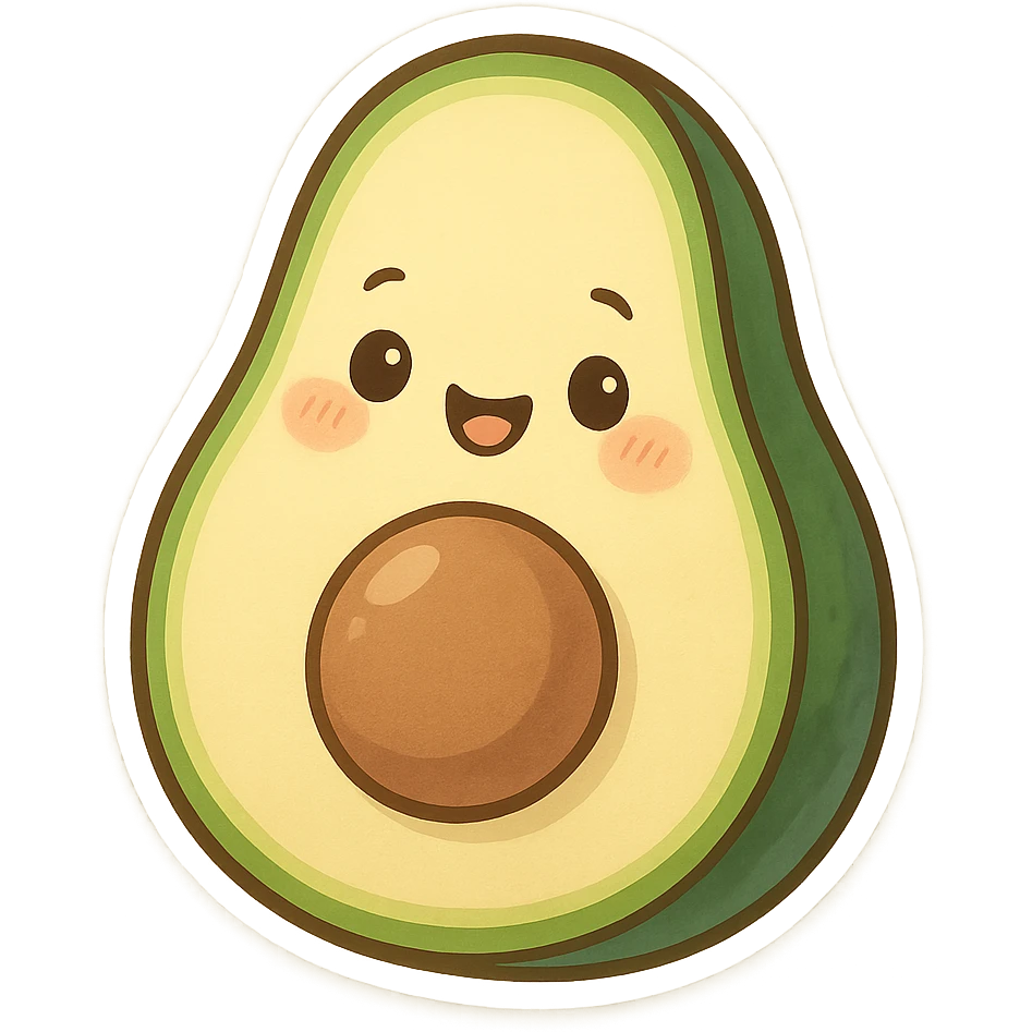 a smiling avocado with rosy cheeks, chibi sticker style emoji