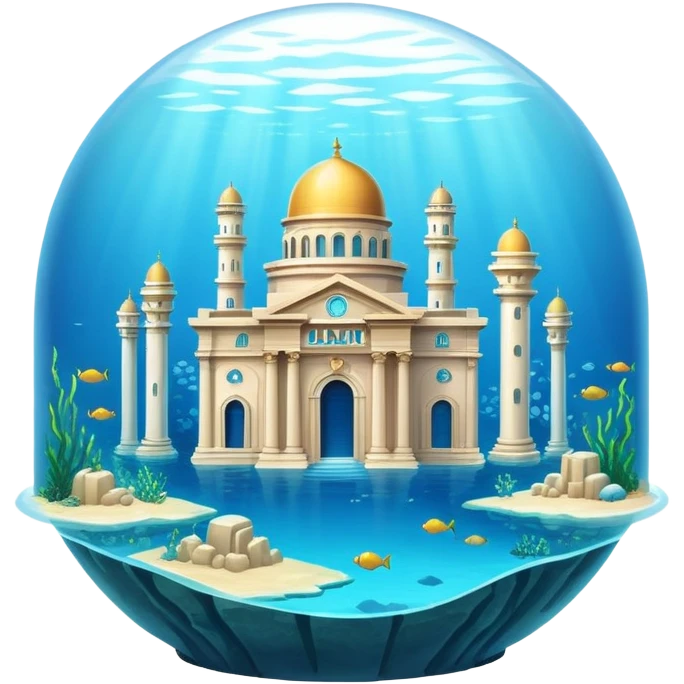 Simple Atlantis underwater city, basic dome buildings, small pillars, blue water emoji