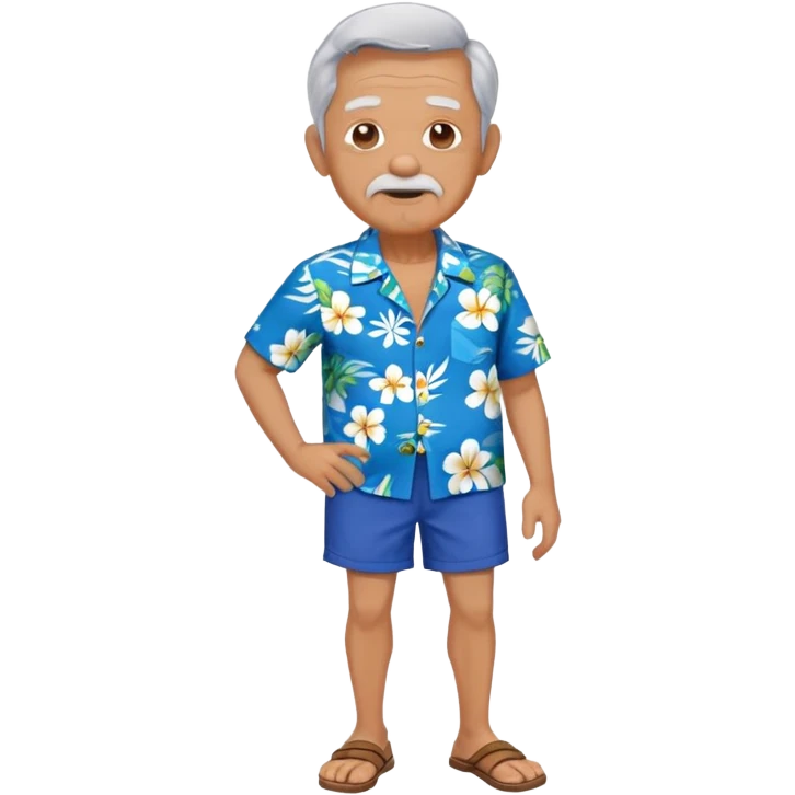 old man in blue  hawaiian shirt blue short full body emoji