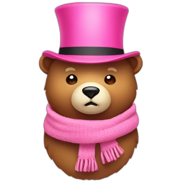 Bear with pink top hat for winter and with scarf also pink emoji