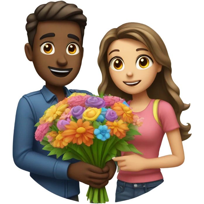 A guy gives a girl a bouquet of flowers  emoji