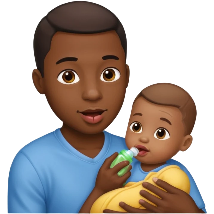 Black male licking his lips. He is holding a baby in one hand and baby oil in the other emoji