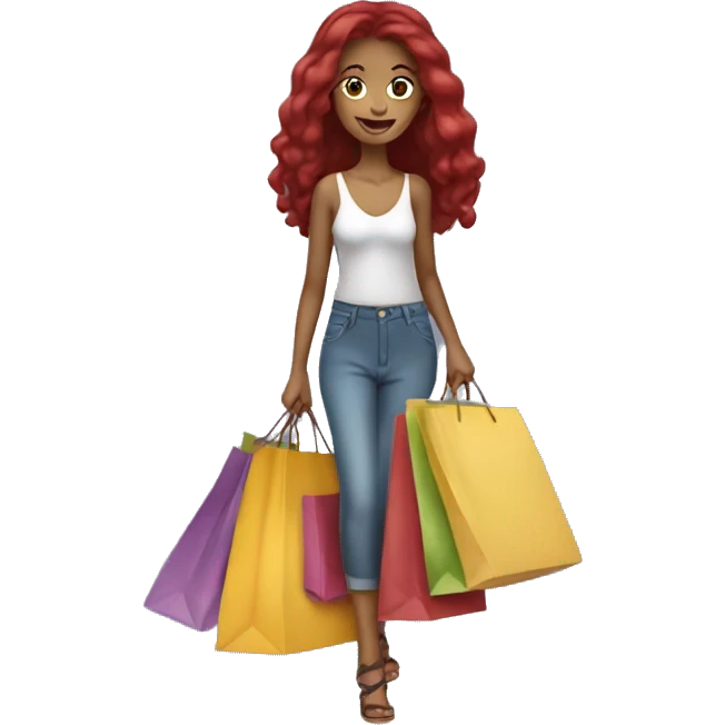 Long Burgundy haired girl, shopaholic, carrying a lot of shopping bags emoji