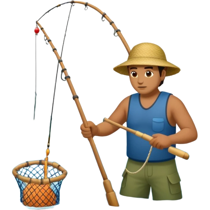 A Polynesian fisherman in the water fishing with a net at the water's edge emoji