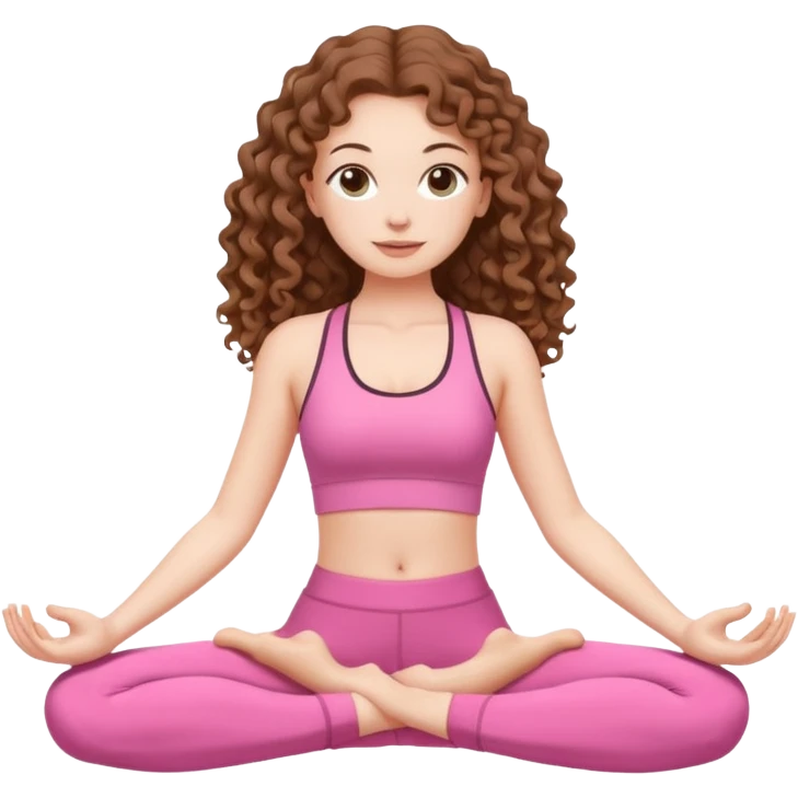 pale white girl with long brown curly hair yoga pink emoji