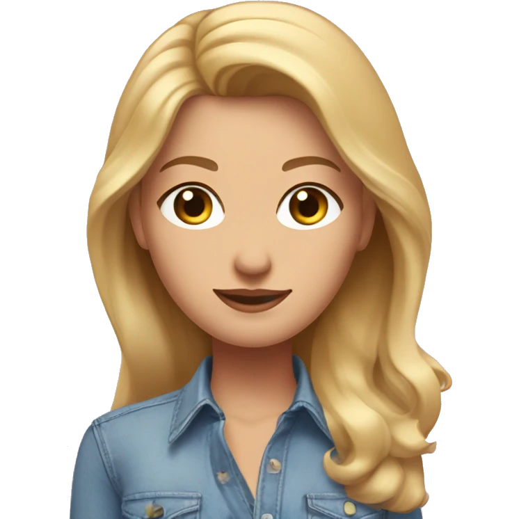 acurvy blonde woman with long hair, blue eyes and a light pink shirt, and a jean skirt, with a transparent backround emoji