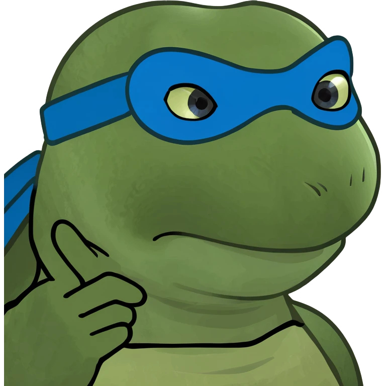 ninja turtle wearing blue eye mask eating cake with blue icing emoji