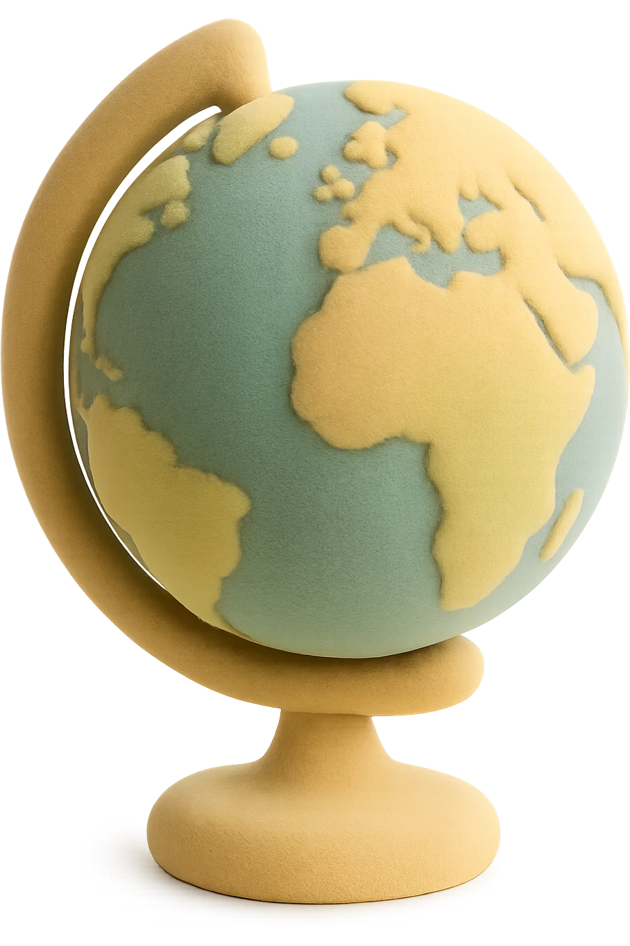 Remove the background, keep the globe with visible continents and a stand in flocked toys style with no background. emoji