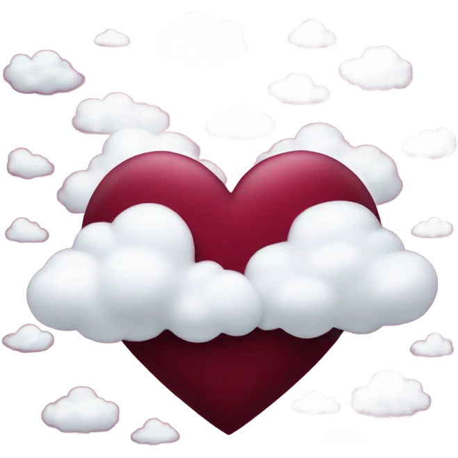 Burgundy bright heart and clouds emoji