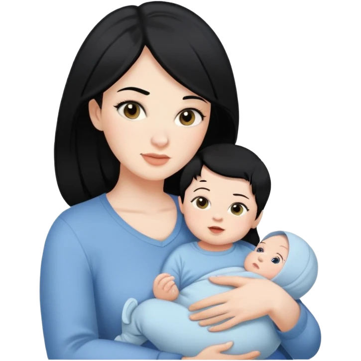 Pretty mom with black hair and white skin holding baby boy black hair with white skin  emoji