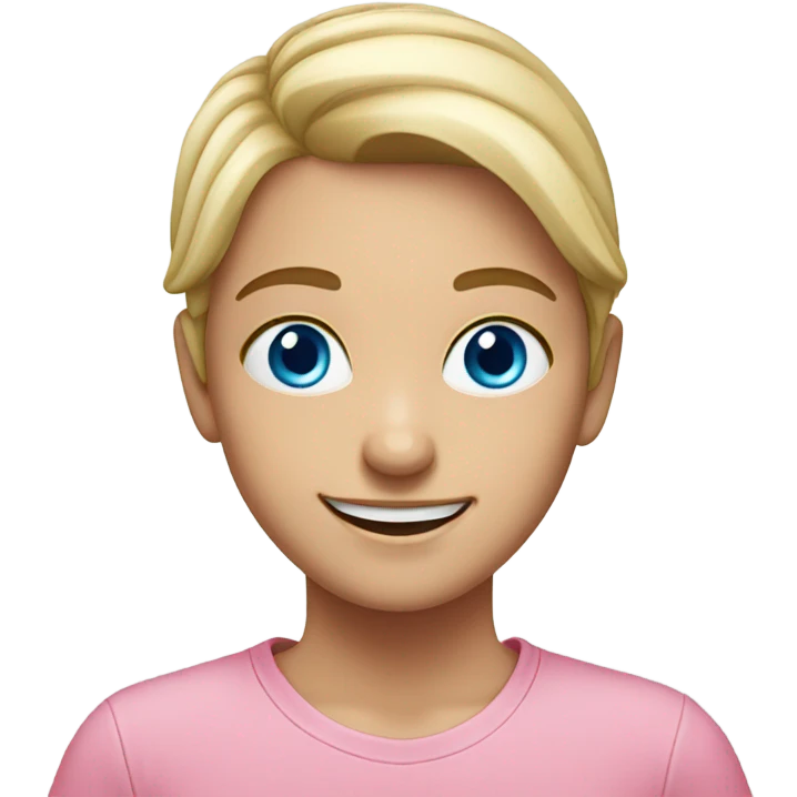 smiling girl in pink shirt with blue eyes emoji