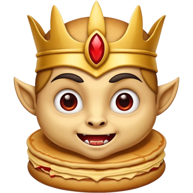 Pancake with cute face wearing a pharaoh headdress and vampire accessories  emoji