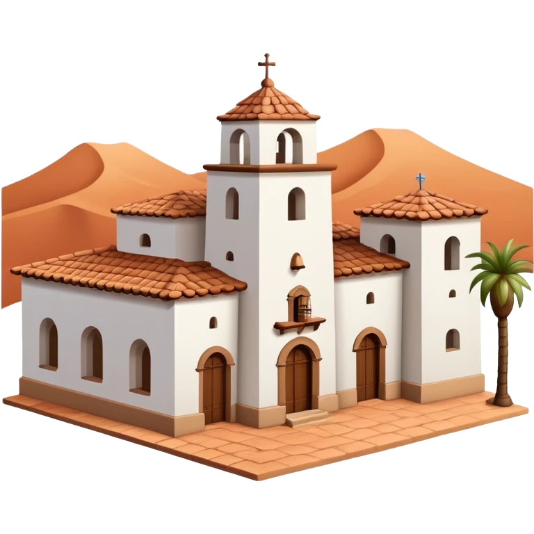 Spanish mission style house with bell tower, arches, and clay tile roof emoji