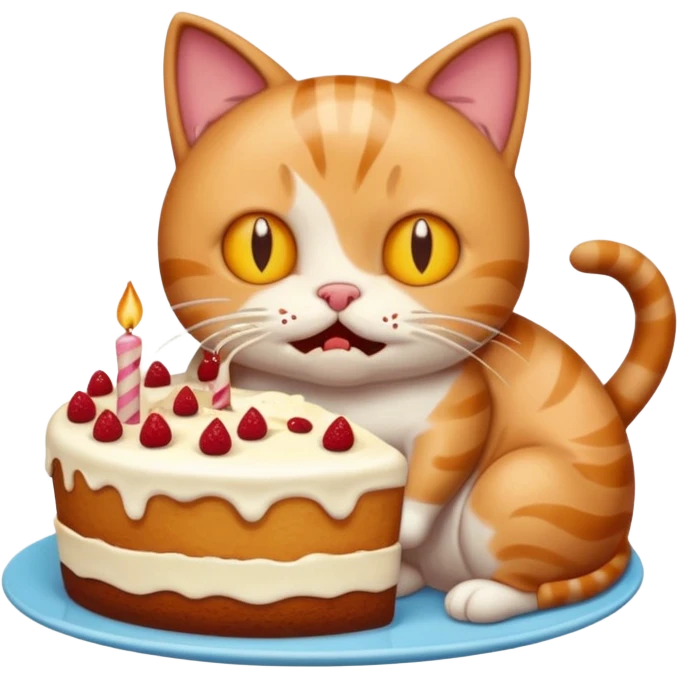 Cat vomiting because of eating cake emoji
