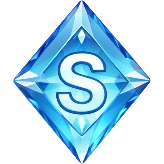 Create a custom emoji badge featuring a stylized, glossy letter “S”. Style it after the Diamond rank from League of Legends. Use crystalline blue tones, sharp reflections, faceted textures, and a high-end glowing frame.
 emoji