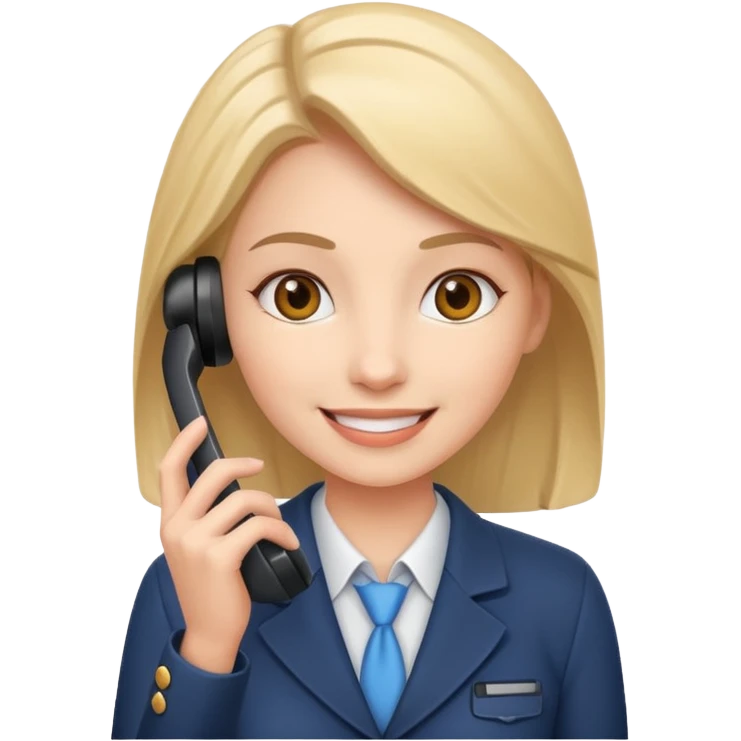 female phone support agent, holding phone, smiling emoji