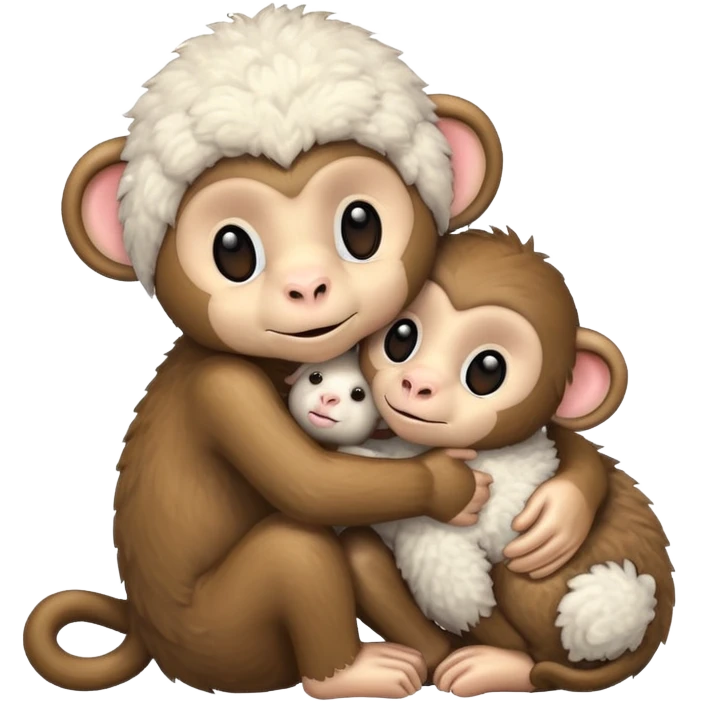 Monkey and lamb hugging  emoji