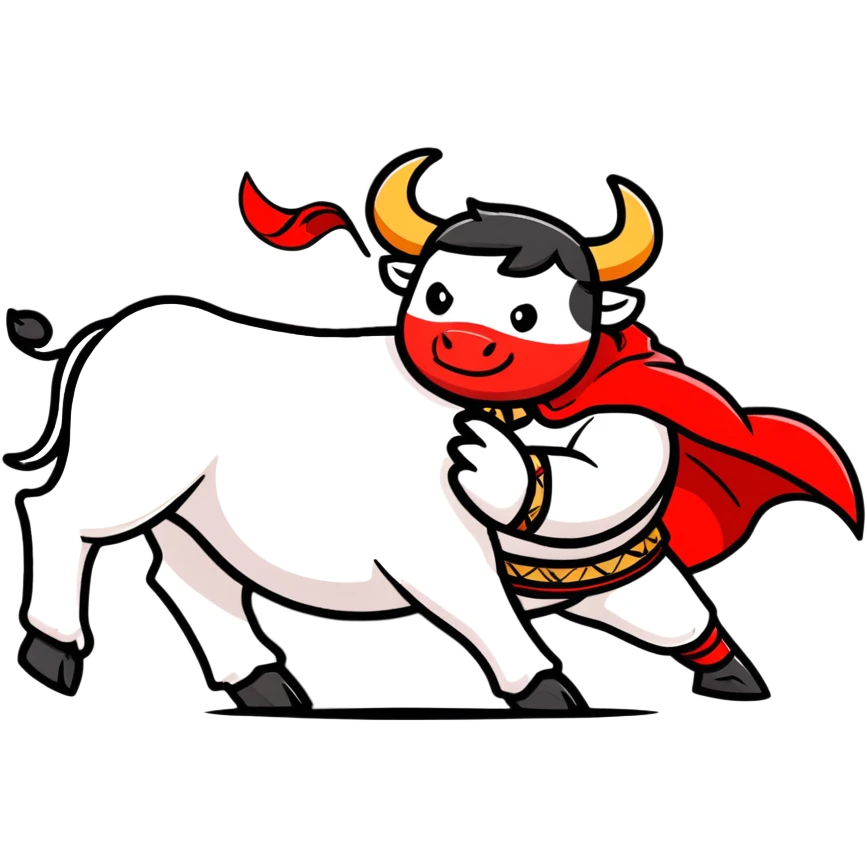 matador in traditional costume with red cape and bull emoji