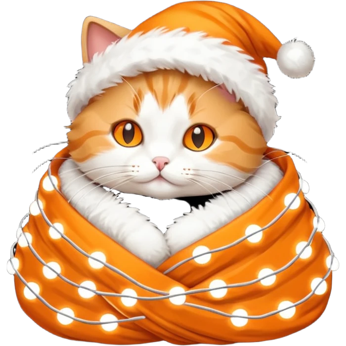 cat wrapped up in christmas lights emoji
