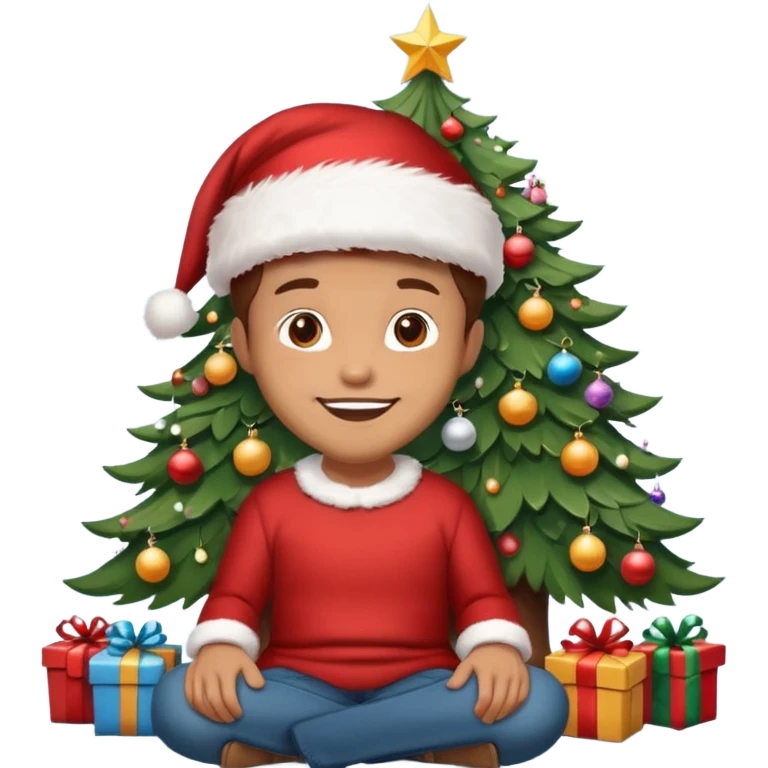 create a realistic emoji of a logistic woke. He sits under a christmas tree emoji