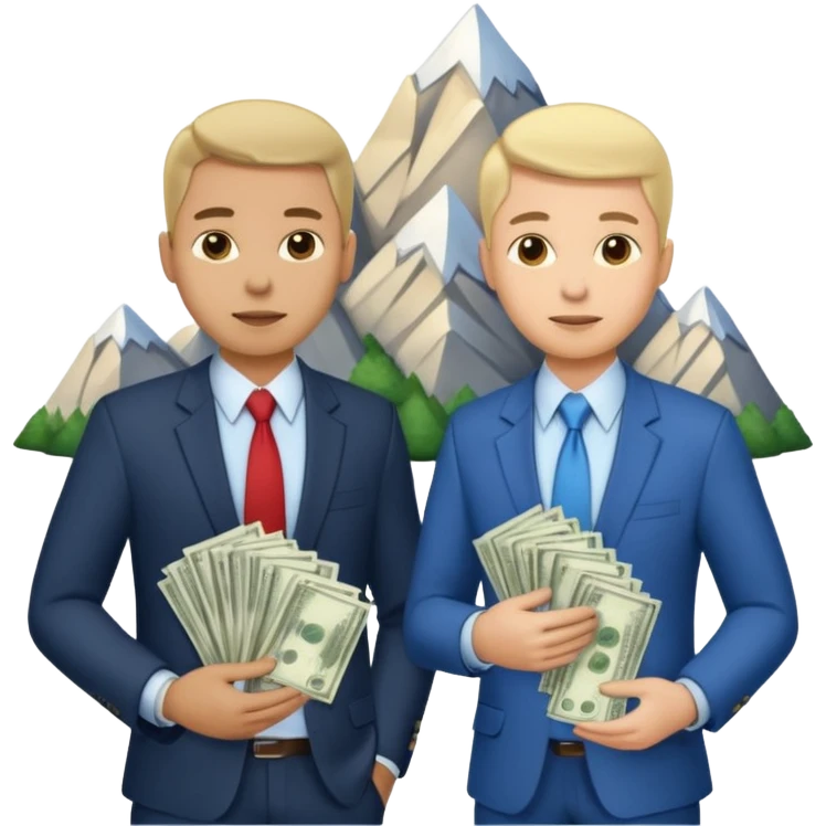 deux chef d'entreprise, un en train de compter sa montagne de billet et le deuxième derrière lui  poche vide pas d'argent  emoji