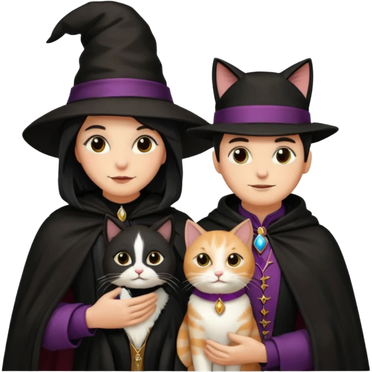 magician couple and their pet cat emoji
