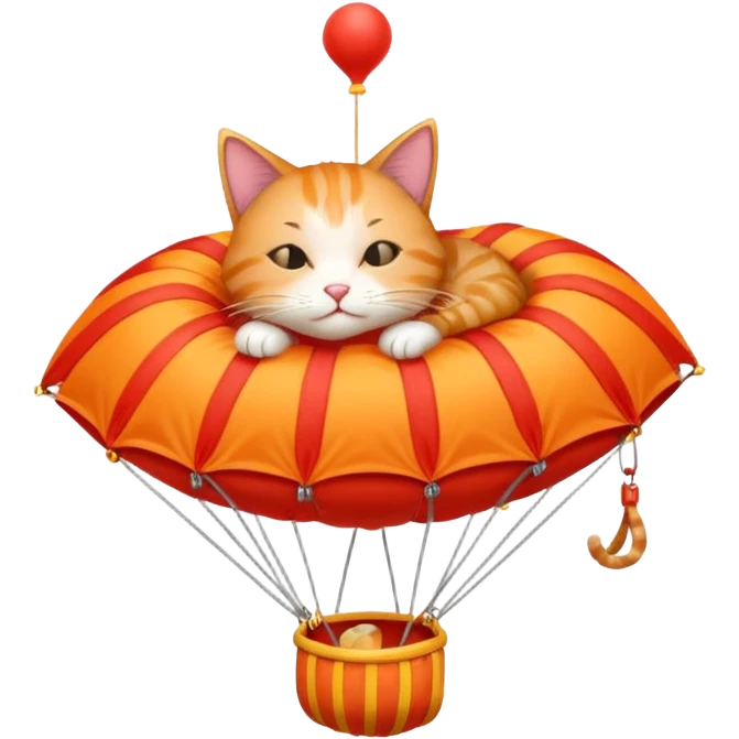 sleepy cat riding red parachute emoji