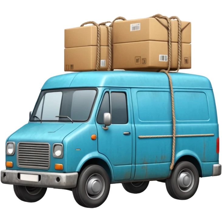 create a realistic emoji of packages wich got stabalised by ropes in a logistic van emoji