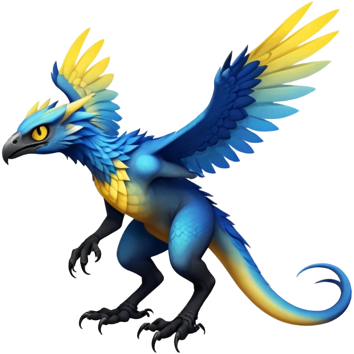  Cool Edgy blue-yellow-black-gradient ethereal badass Raptor-Fionbri-Vernid-Trico-animal-creature full body  emoji