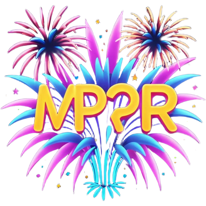 Create a bold, over-the-top emoji-style design featuring the text “MPR Gang” in large, glowing letters surrounded by explosive fireworks, neon colors, and dynamic energy effects. The style should feel celebratory, chaotic, and powerful, like a wild party or epic team victory. emoji