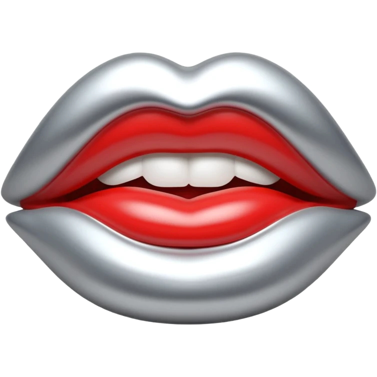female lips emoji, smooth liquid metal chrome surface, sensual sculpted shape, high-gloss reflections, monochrome futuristic 3D style, isolated on white emoji