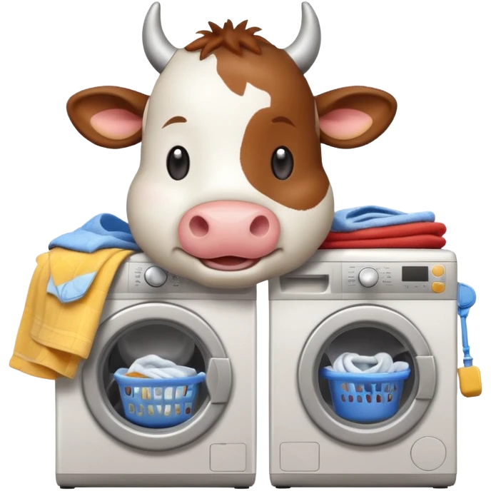 cartoon cow loading laundry into a washing machine emoji