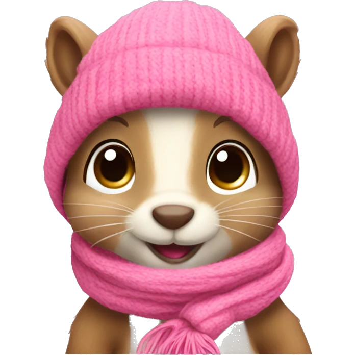 Squirrel with pink scarf only face and cute emoji