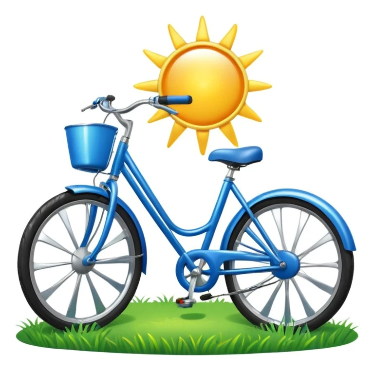 blue bike emoji with a park background featuring green grass and a shining sun, vibrant and cheerful emoji