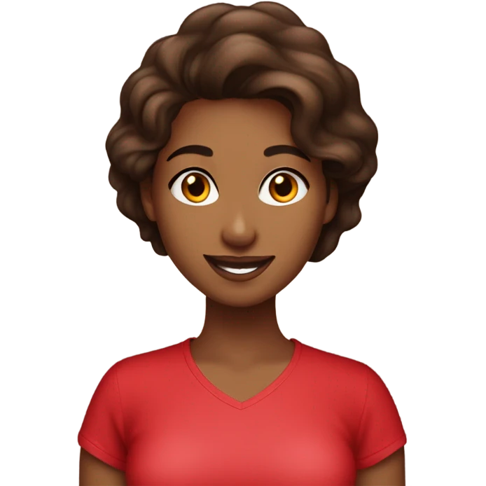 Light brown pretty lady with beautiful  dark brown hair red lipstick and with a red happy Valentine’s Day t-shirt emoji