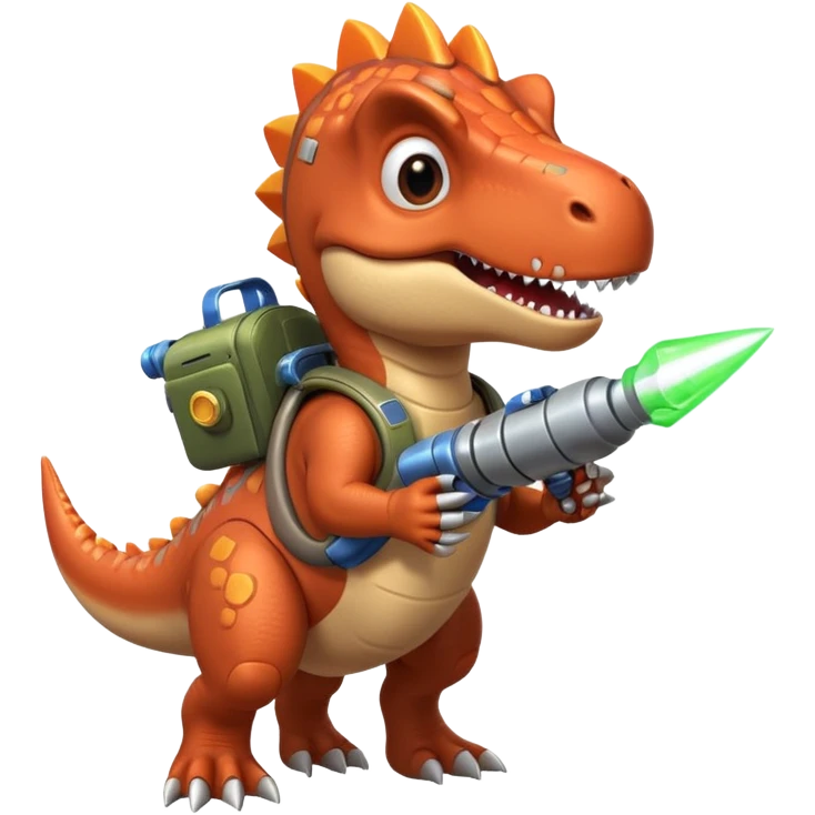 rocket-propelled dinosaur portrait, head and shoulders only, cute T-rex face, rocket pack visible behind shoulders, glowing thrusters, 3D cartoon, mobile game icon style, clean background, no text, no watermark emoji