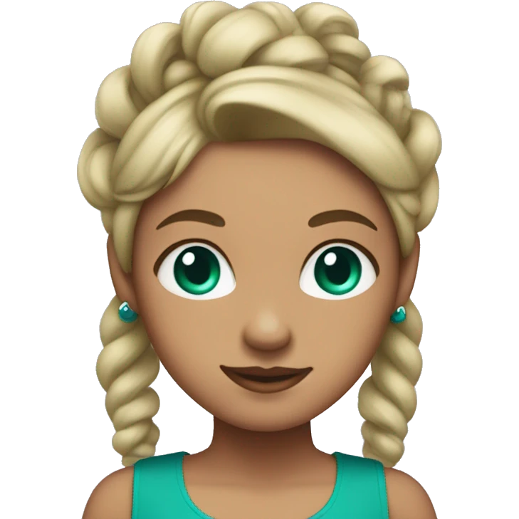 woman with light tan skin, teal green eyes, purple pigtails, an a purple dress on emoji