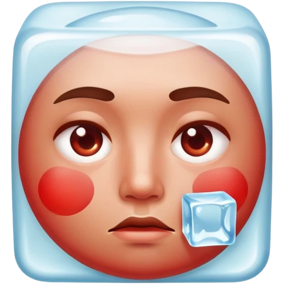 Face with one swollen red cheek with a square ice cube applied to it emoji